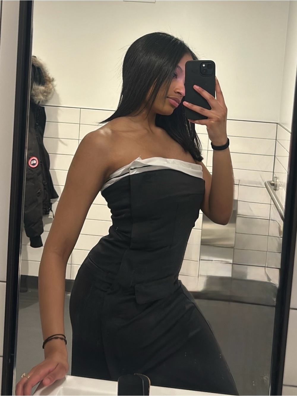 AKIRA Black Strapless Dress with White Trim